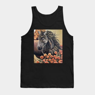 Golden Horse Floral Painting Tank Top